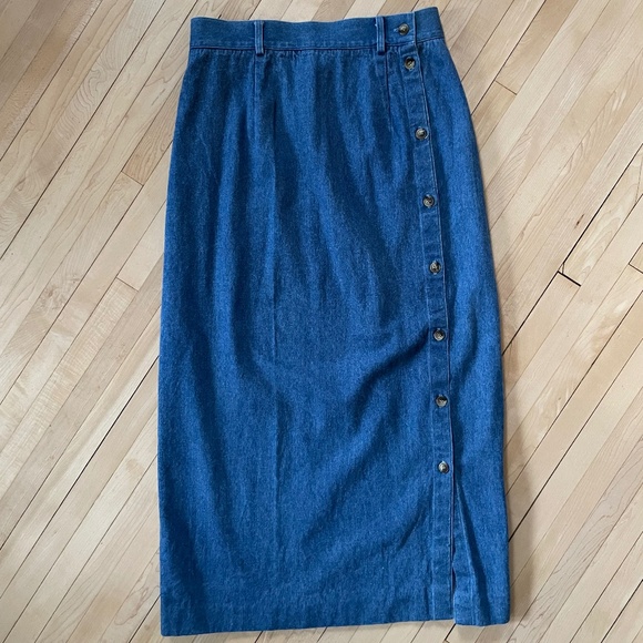 Vintage High Waisted Long Denim Skirt with Side Button Band - Picture 10 of 14